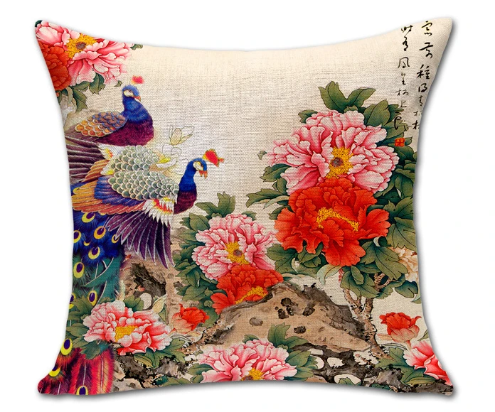 

The Peacock Peony Figure Decorative Emoji Pillow Massager Decorative Pillows Fiber Home Decor Art Paintings
