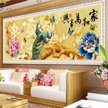 

QIANZEHUI,Home and everything peacock Diamond Embroidery,Round Diamond Full rhinestone Diamond painting cross stitch,needlework