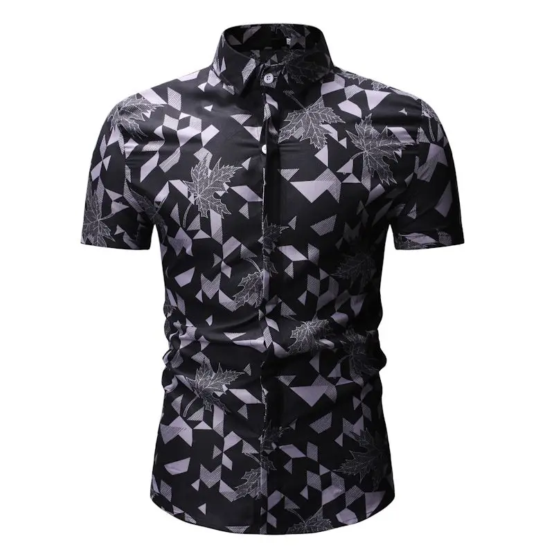 MOGU лето мужской классический короткий рукав блузки Цветочные Slim Fit Smart