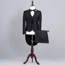 Портной сделанный в итальянском стиле Morning стиль джентльмен фрак Черный Жених Смокинги 3 шт Мужские свадебные костюмы шафер Жених костюм