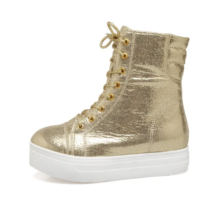 New Ladies Casual Lace Up Ankle Boots Fashion Gold Silver Black Women Sneakers 2018 Platform Shoes Woman Women's Winter Boots (11)