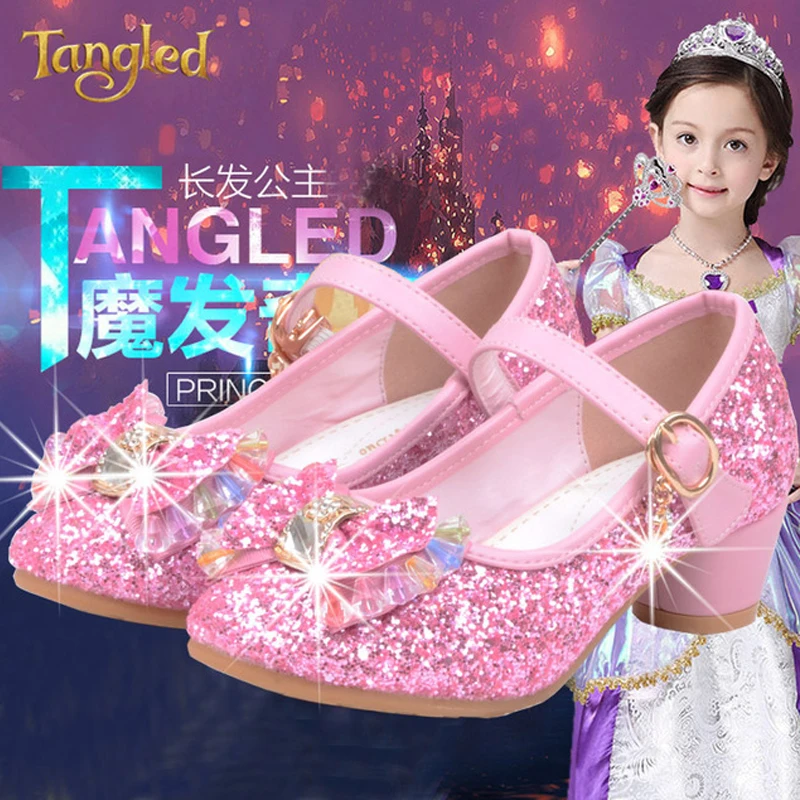 

High Heels Girls Shoes For Party And Wedding Kids Footwear Shining Rhinestone Bling Shoes For Girls Princess Children Barefoot