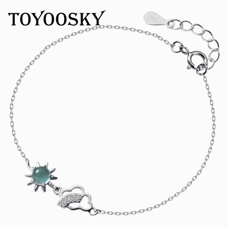 

100% 925 Sterling Silver Opal Crystal Sun Cloud Shape Charm Bracelet For Women Girl Length Adjustable Jewelry