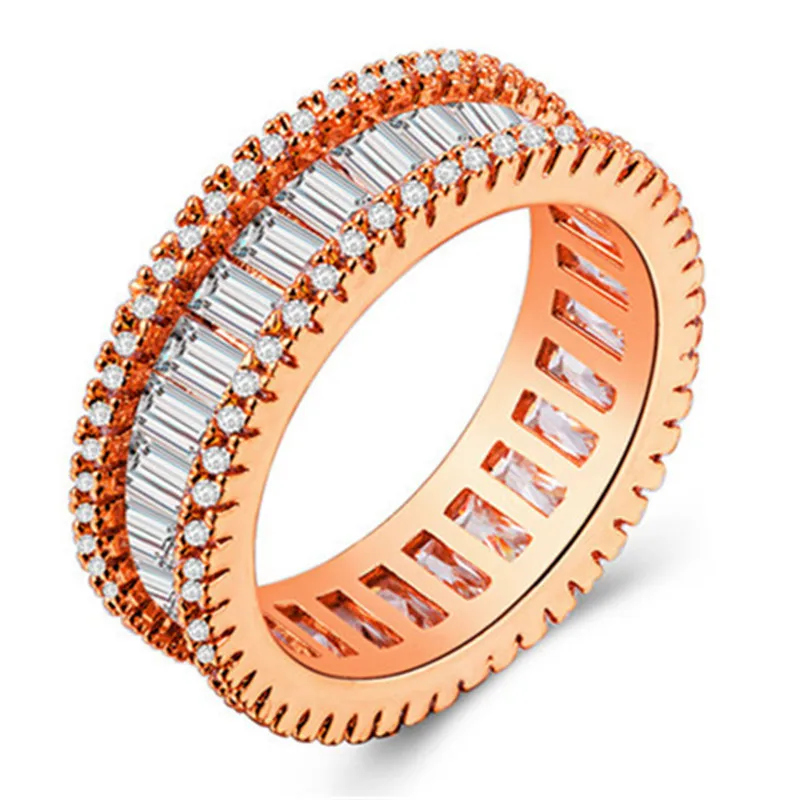 Лидер продаж, роскошные кольца Mostyle, проложенные прямоугольными кристаллами и фианитами, обручальное кольцо розового золота, ювелирные изделия для женщин - Цвет основного камня: 14382