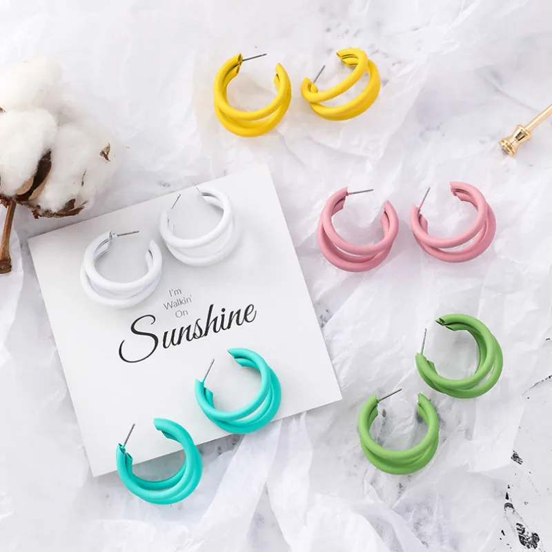 

Summer Multilayer Circle Stud Earrings Candy Color Alloy Jewelry Fashion Stud Earrings Blue Pink Earing Jewelry 2019 Women Studs