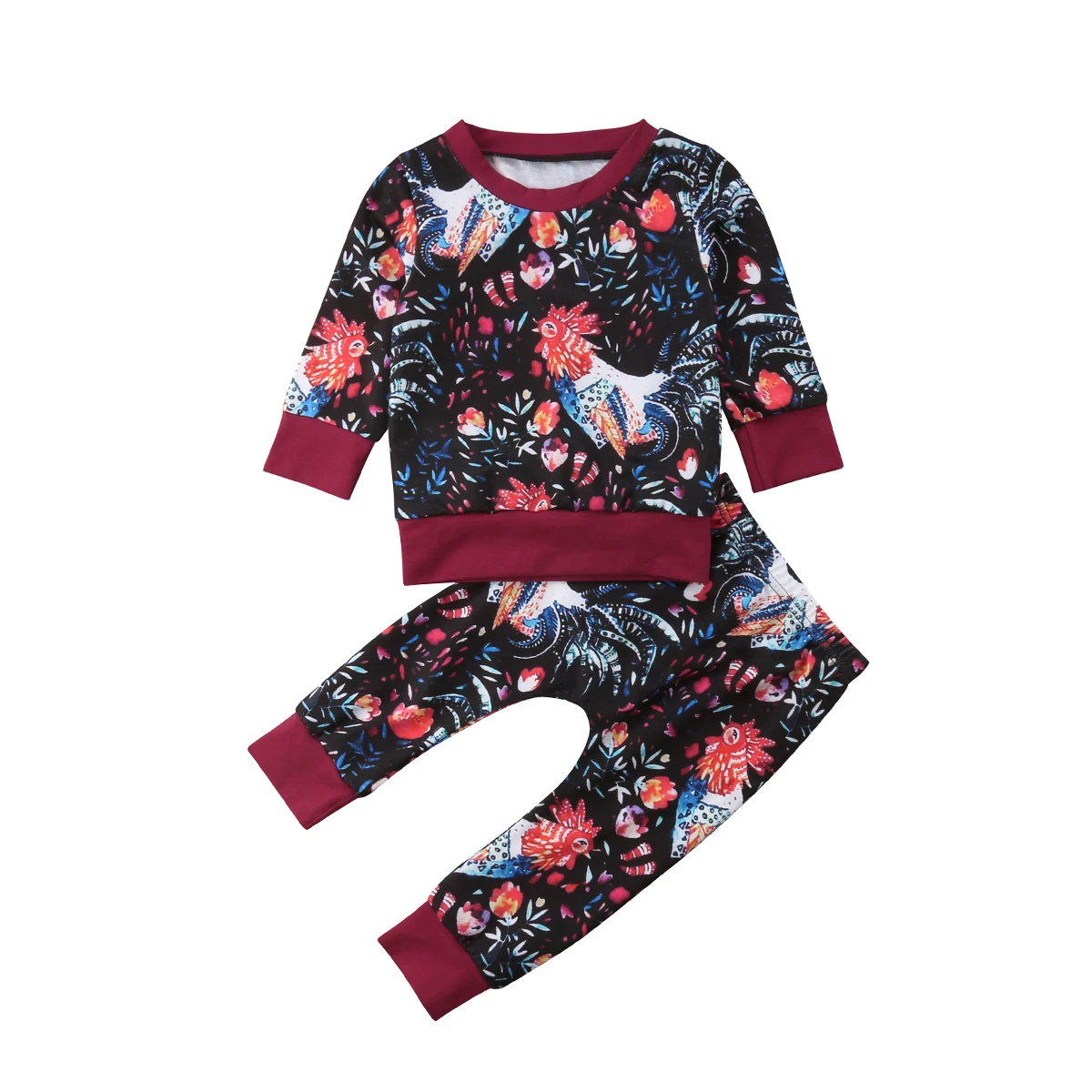 

0-3Y Newborn Toddler Baby Boy Girl Fall Clothes Long Sleeve Print Pullover Tops Long Pant 2PCS Outfits Kids Clothing Set
