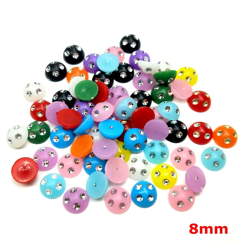 HL 50/100/200pcs 6/8/10mm Mixed Decoration Handicrafts Resin With Rhinestones Scrapbook DIY Accessories Flatback Buttons