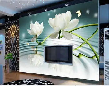 

custom 3d wallpaper Lotus butterfly ripple scenic backdrop TV wall bathroom 3d wallpaper 3d customized wallpaper