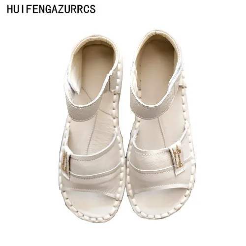 HUIFENGAZURRCS-Genuine Leather Sandals,pure handmade shoes,the retro art mori girl Flats shoes,fashion Casual shoes,3 colors