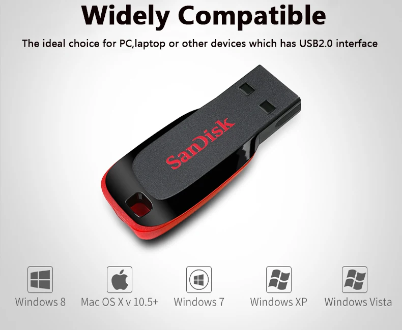 SanDisk USB флеш-накопитель 64 ГБ Флешка 32 Гб 16 Гб мини-флешка 8 ГБ флеш-карта памяти 128 г Cruzer Blade CZ50 Автомобильный USB ключ для ПК/телевизора