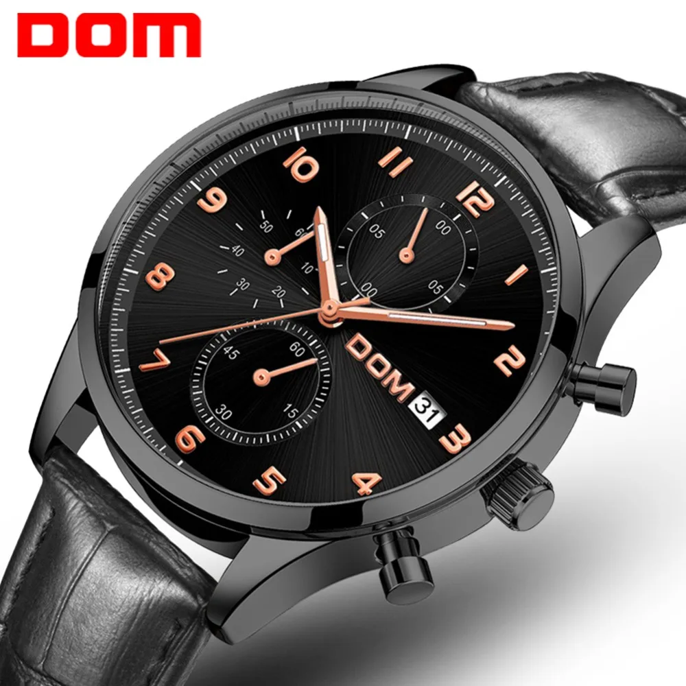 

DOM Luxury Brand Men Watches Auto Date Chronograph Quartz Watch Men Black Casual Sport Military Wrist Watch Men Clock M-637