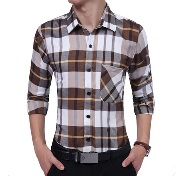 

Brand 2018 Fashion Male Shirt Long-Sleeves High Quality Cotton Oversize Plaid Mens Dress Shirts Slim Men Shirt 3XL