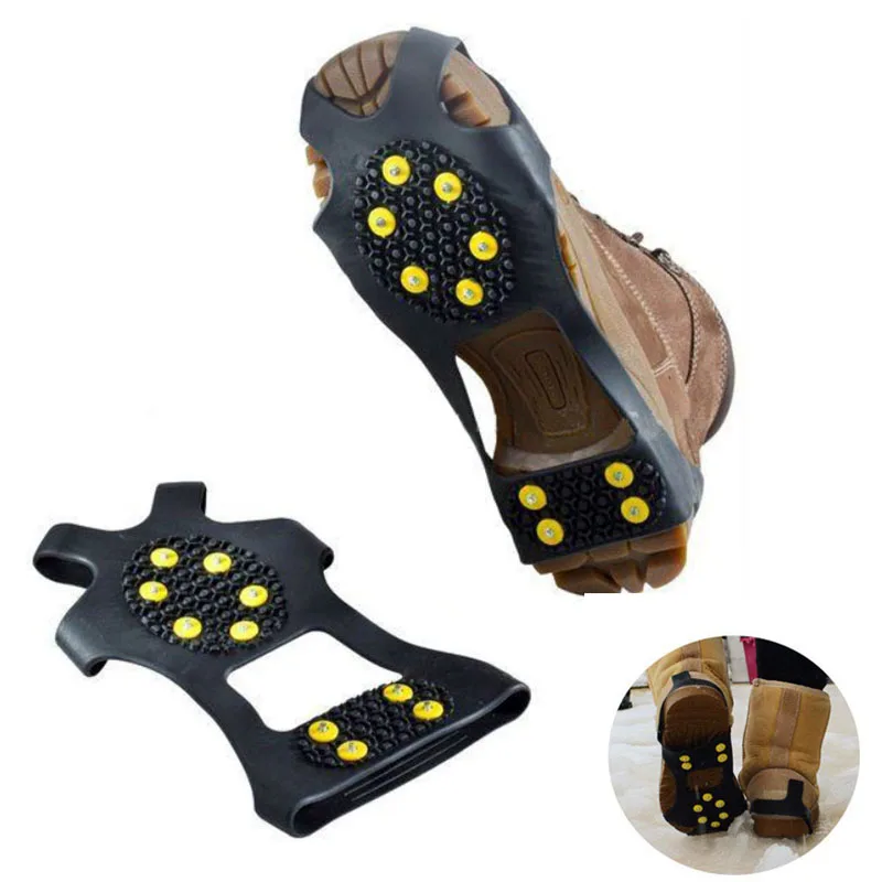 

Anti-Slip Stretch Shoes Covers Rubber Overshoes 10-Stud Crampons Studded Ice Grips Traction Cleats Grippers For Ics Snow Climb