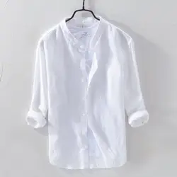 WMSHUO Для мужчин белый 100% льняная рубашка Стенд воротник китайское традиционное платье рубашка три четверти льняная рубашка Y731