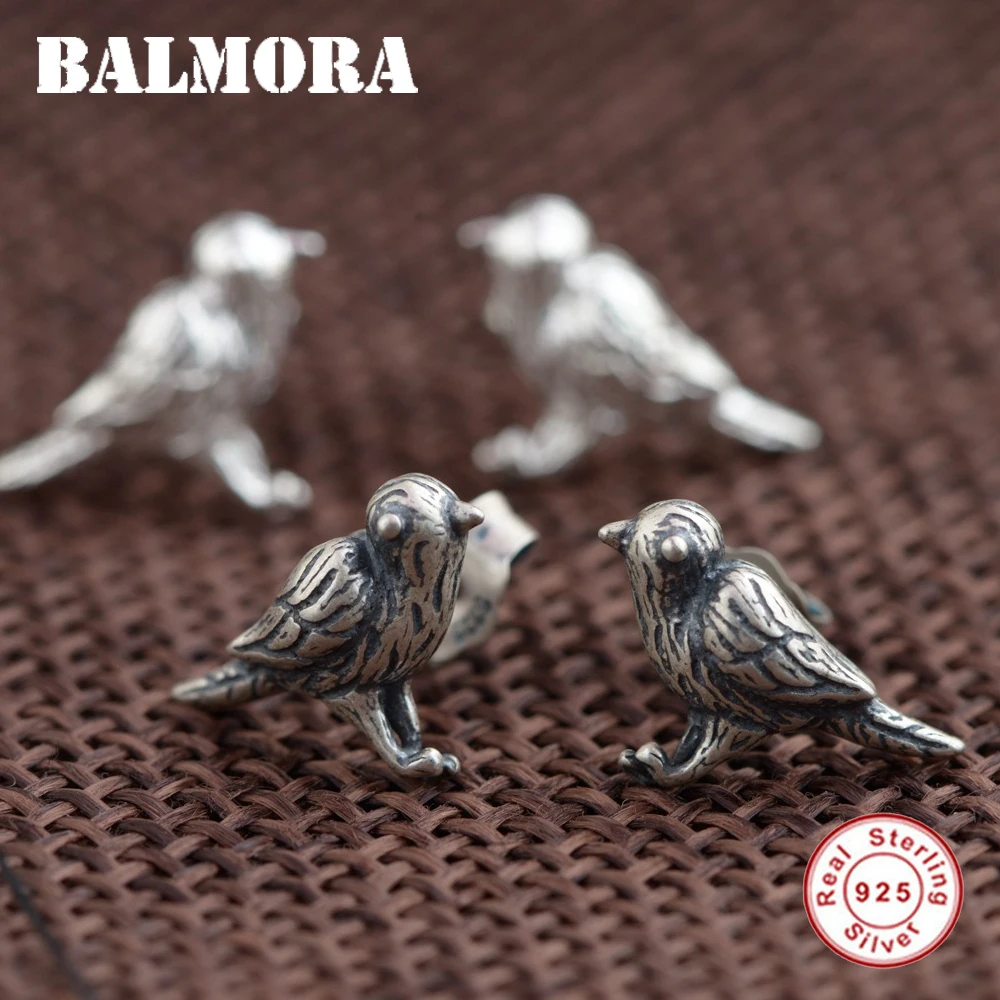 BALMORA,, настоящее 925 пробы, серебряные милые серьги-гвоздики в виде птицы для женщин, подарок для девушек, серьги в виде животных, ретро ювелирное изделие, Brincos