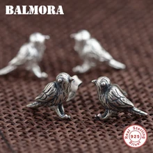BALMORA,, настоящее 925 пробы, серебряные милые серьги-гвоздики в виде птицы для женщин, подарок для девушек, серьги в виде животных, ретро ювелирное изделие, Brincos