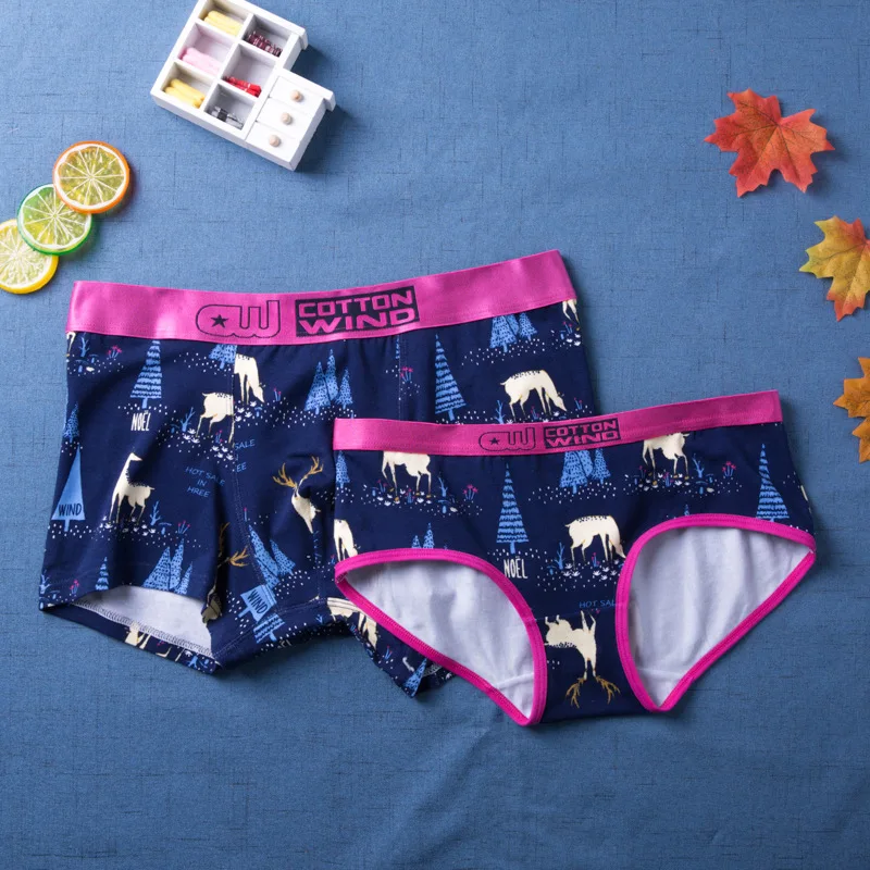

New Style Elk Print Cotton Couple Underwear Breathable Male Boxer Shorts Fashion Youth Mens Seamless Homme Cueca Calzoncillos