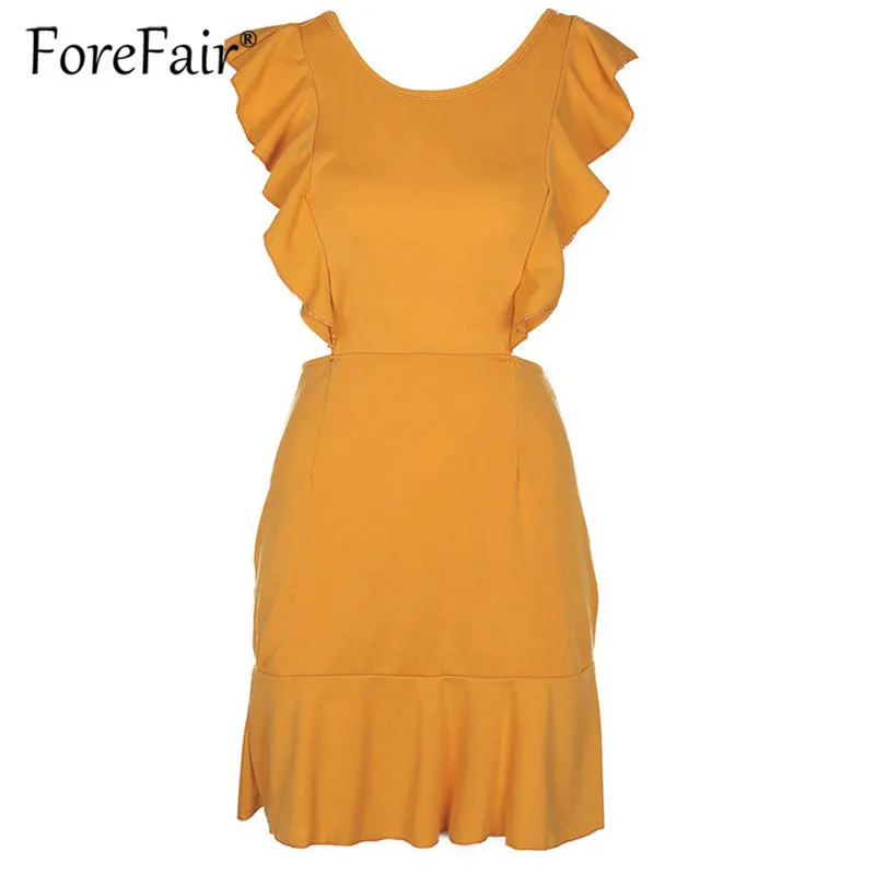 Forefair Sexy Backless Dress 2019 Women Summer Dresses Vestidos Ladies Sundress Sleeveless Ruffle Yellow black Tank Mini Dress (13)
