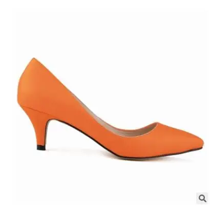Spring Women Leather Sexy Pointed Toe Daily High Heel Shoes Plus Size 34-42 Ladies Candy Color Fashion Office Pumps QKP0258B - Цвет: orange