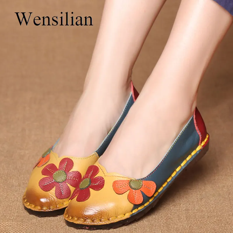 Summer Flat Shoes Women Genuine Leather Shoes Ballet Flats Soft Slip On ...