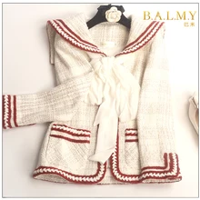 Новое зимнее женское Шерстяное Пальто звезд с таким же тренировочным маленьким ароматным ветровым темно-синим твидовым коротким пальто