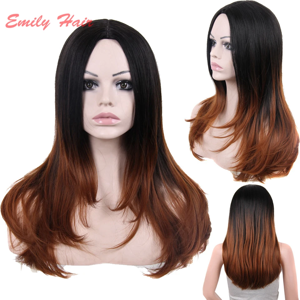 24" Long Curly Wig Cheap Synthetic Ombre two tone Wigs African American