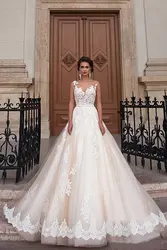 2016 Новых Прибытие Sexy-Line Кружева Старинные Свадебные Платья Романтический Robe De Mariage Платье De Noiva Renda Sheer Вернуться Sash WJEN3