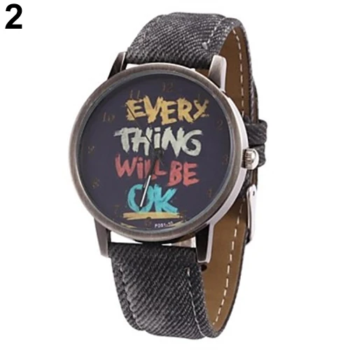 

Hot Sales Popular Men's Women's Every Thing Will Be Ok Denim Band Analog Quartz Dress Wrist Watch NO181 5V2T