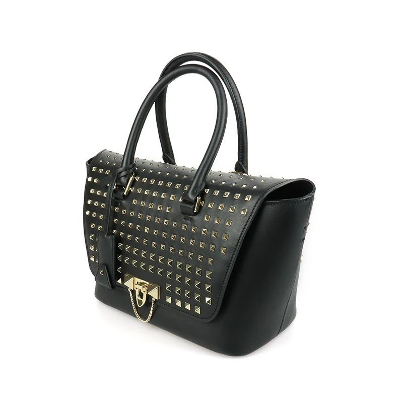 

YOUMEIYOUPIN Fashion Black Satchles Tote Bag Rivet Garnish Handbag Soft Cow Leather Women Totes Bag Genuine Leather Bag