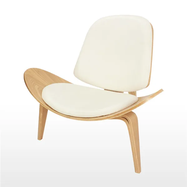 Hans Wegner стиль трехногий корпус стул пепельница фанера белая искусственная кожа Мебель для гостиной современный стул