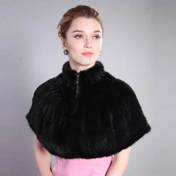 

2018 Fashion Knitted Real Mink Fur Shawl Winter Luxury Women Fur Poncho Ladies New Fashion Black Knitting Elegant Fur Ponchos