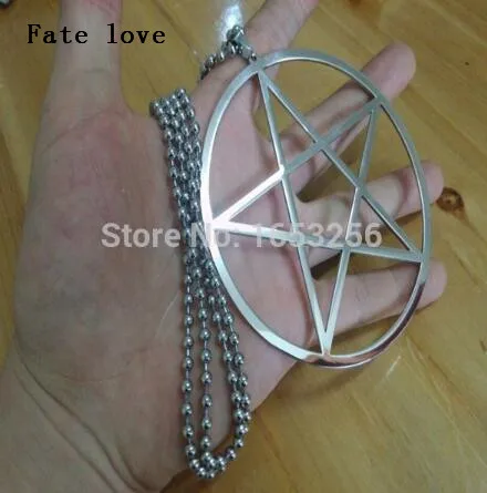

Fate Love So Fashion Large 4'' Silver Pentagram Pentacle in Circle Stainless Steel Necklace with 32'' Chain UNISEX Wiccan Pagan