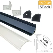 5 компл./лот 5x1 м(3.3ft) черный светодиодный Алюминий профиль для 3528 5050 светодиодный бар светильник светодиодный корпус с крышкой конец Кепки Clips-V02B1M5
