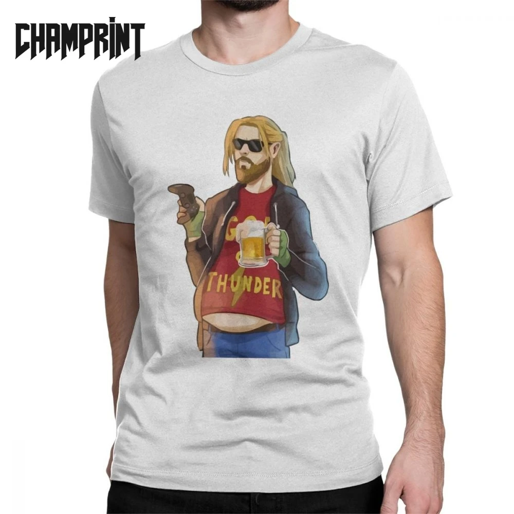 

God Of Thunder Fat Thor Like Beer And Game T-Shirts Men 100% Cotton T Shirt Chubby Beer Marvel Short Sleeve Tee Shirt Plus Size