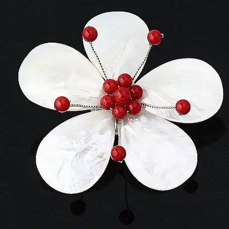 

Wholesale Handwork Jewellery,Wedding Birthday Party Women Gift Brooch,Red Crystal White Shell Flower Pin Brooch Pendant