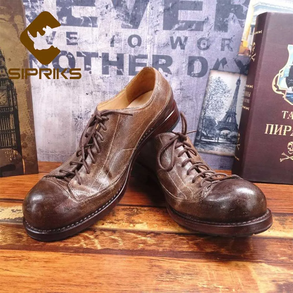 

Sipriks Mens Retro Shoes Unique Designer Goodyear Welted Shoes Round Toe Footwear Shoes Leather Sole With Non-slip Rubber 45