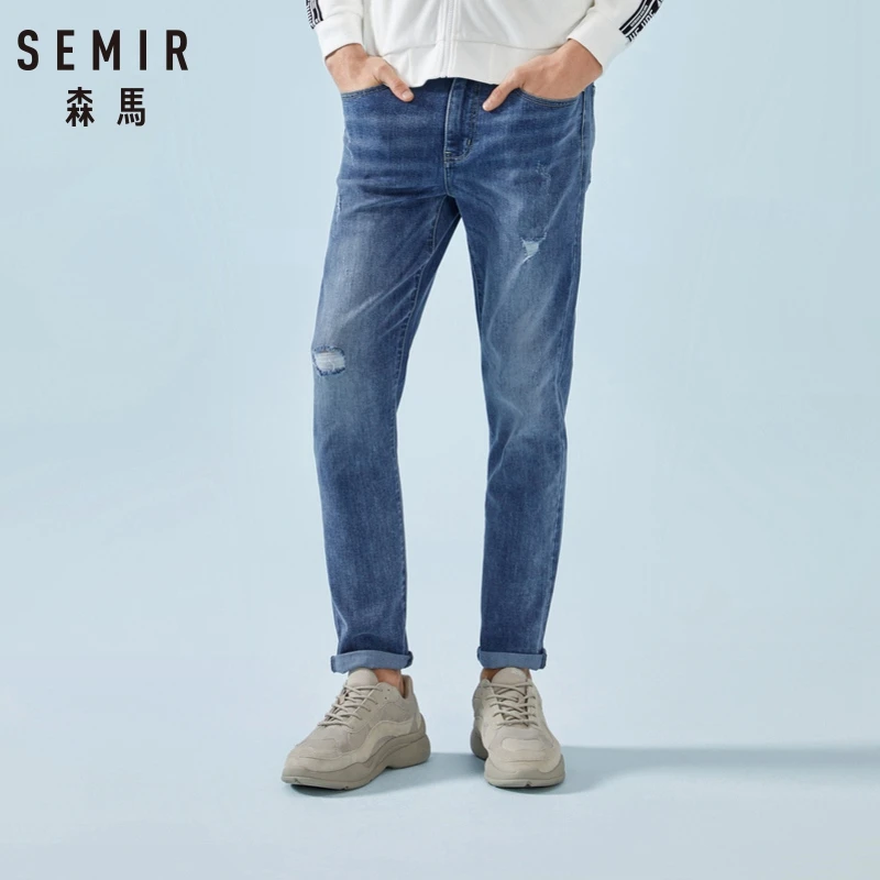 Seller SEMIR Men Slim Fit Jeans with Destruction Men's Washed Jeans in Soft Cotton Casual Pants Classic Jeans Male Fashion for Spring