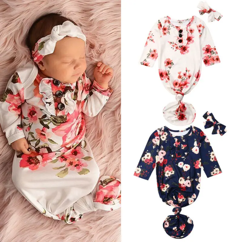 

Newborn Baby Floral Swaddle Wrap Swaddling Sleeping Bag Blanket Headband Set US
