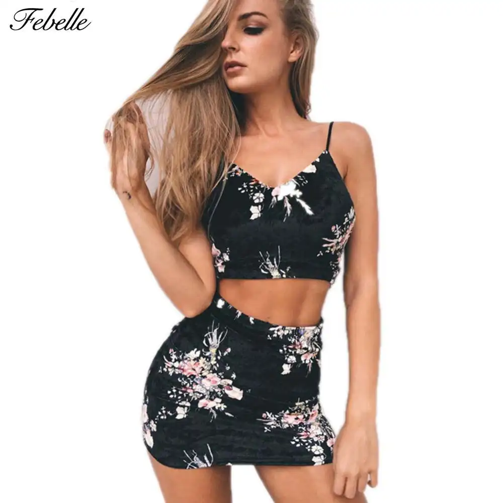 Febelle комплект из двух предметов наряды Женский комплект: укороченный топ и юбка
