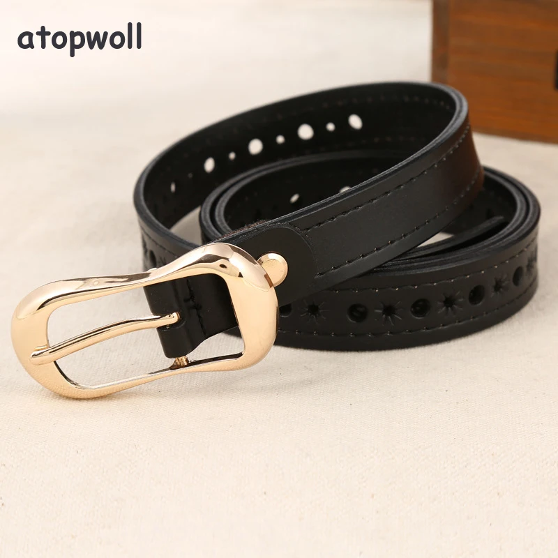

Hot Sale Luxury Women belt Hollow genuine leather female waist strap top pin buckle belts for women lady waistband Width 2.3 cm