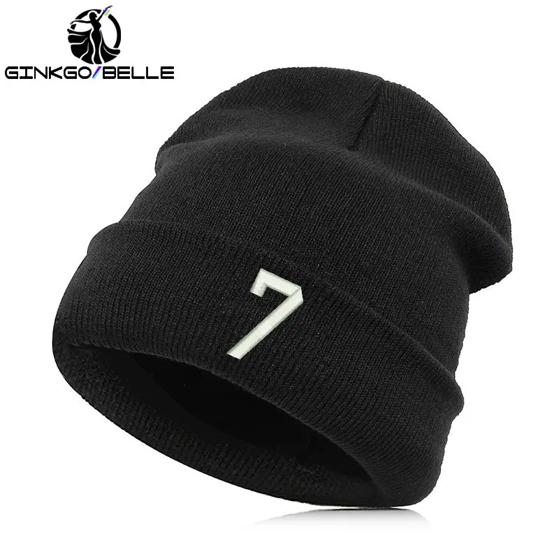 Beanie шляпа Skullie шапка, вязаная шапка-носок с вышивкой; одежда в стиле «панк» Для мужчин Для женщин личности подростков уличных танцев-счастливое число 7 Siete семь сет