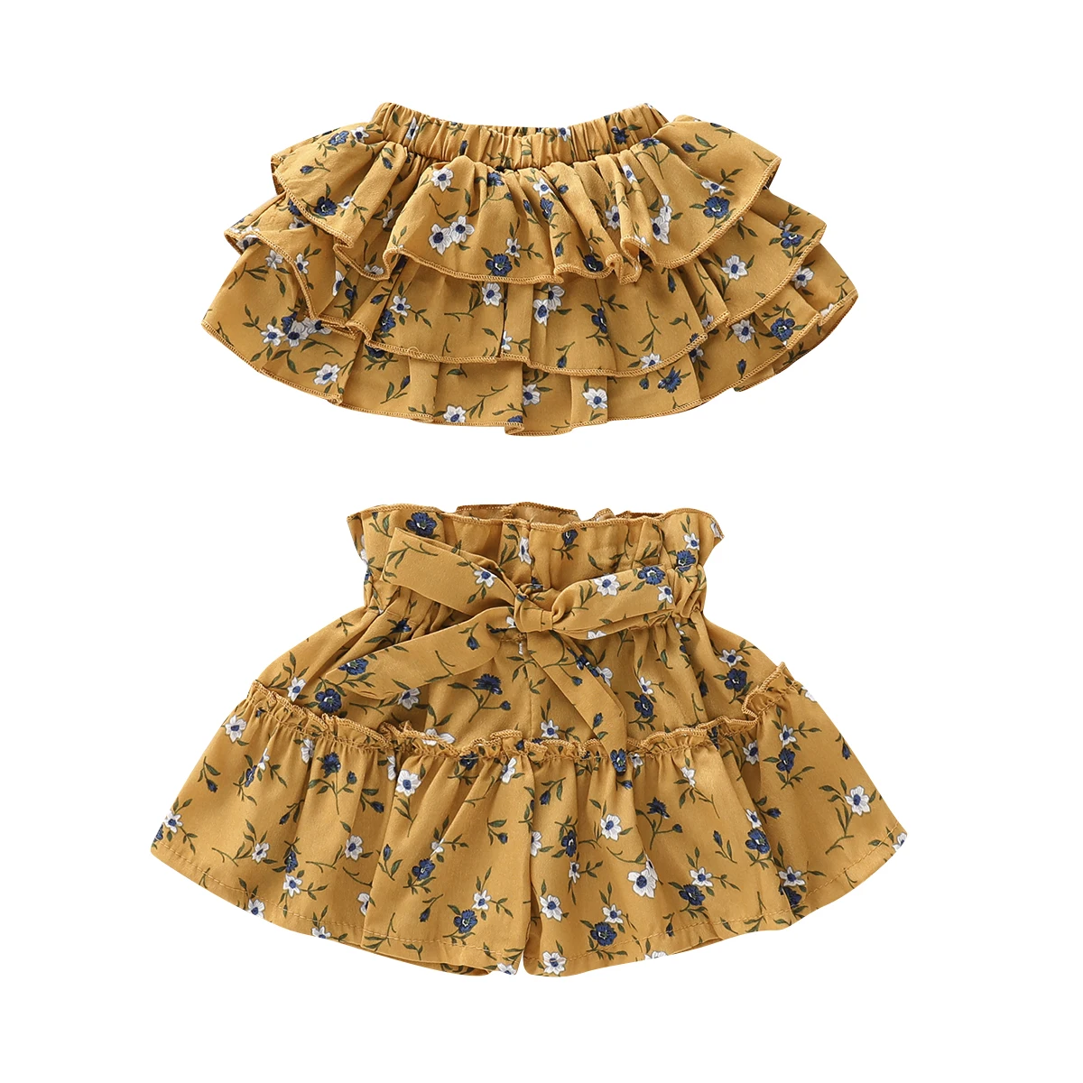

Summer Infant Kids Baby Girl Clothes Sets 1-5Y Flowers Print Ruffles Off Shoulder Tops+Shorts Outfits Set