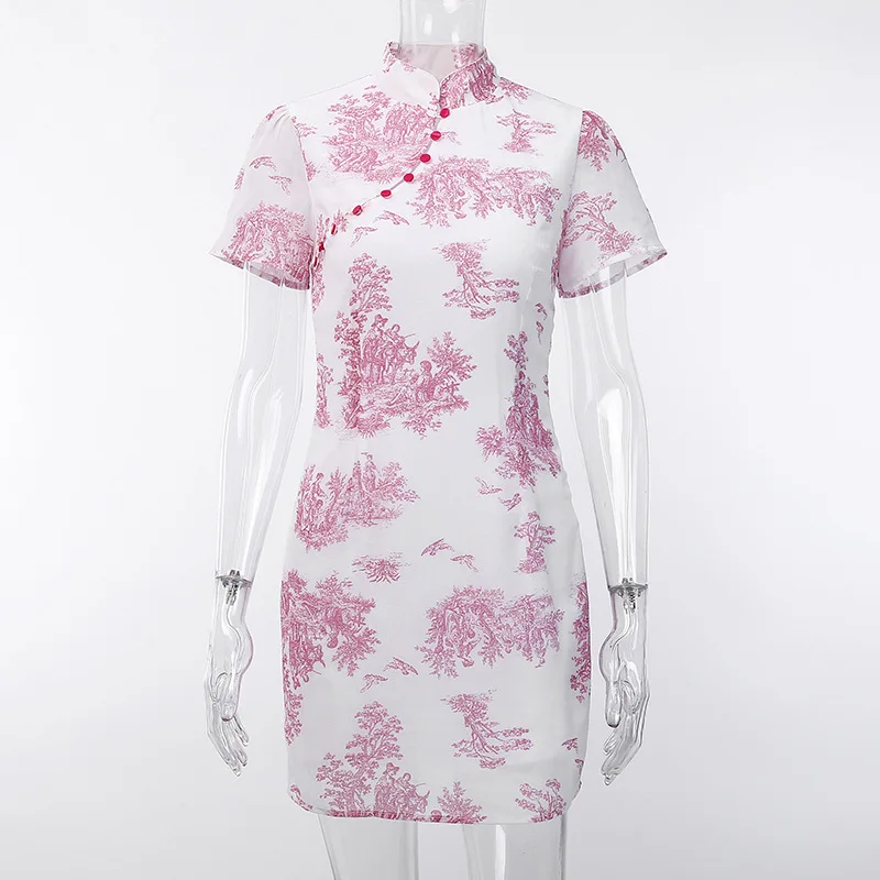 LVINMW модное китайское стильное бархатное китайское платье с разрезами по бокам и воротником-стойкой летний женский короткий рукав, разрез Мини платья элегантные женские вечерние Qipao - Цвет: Белый