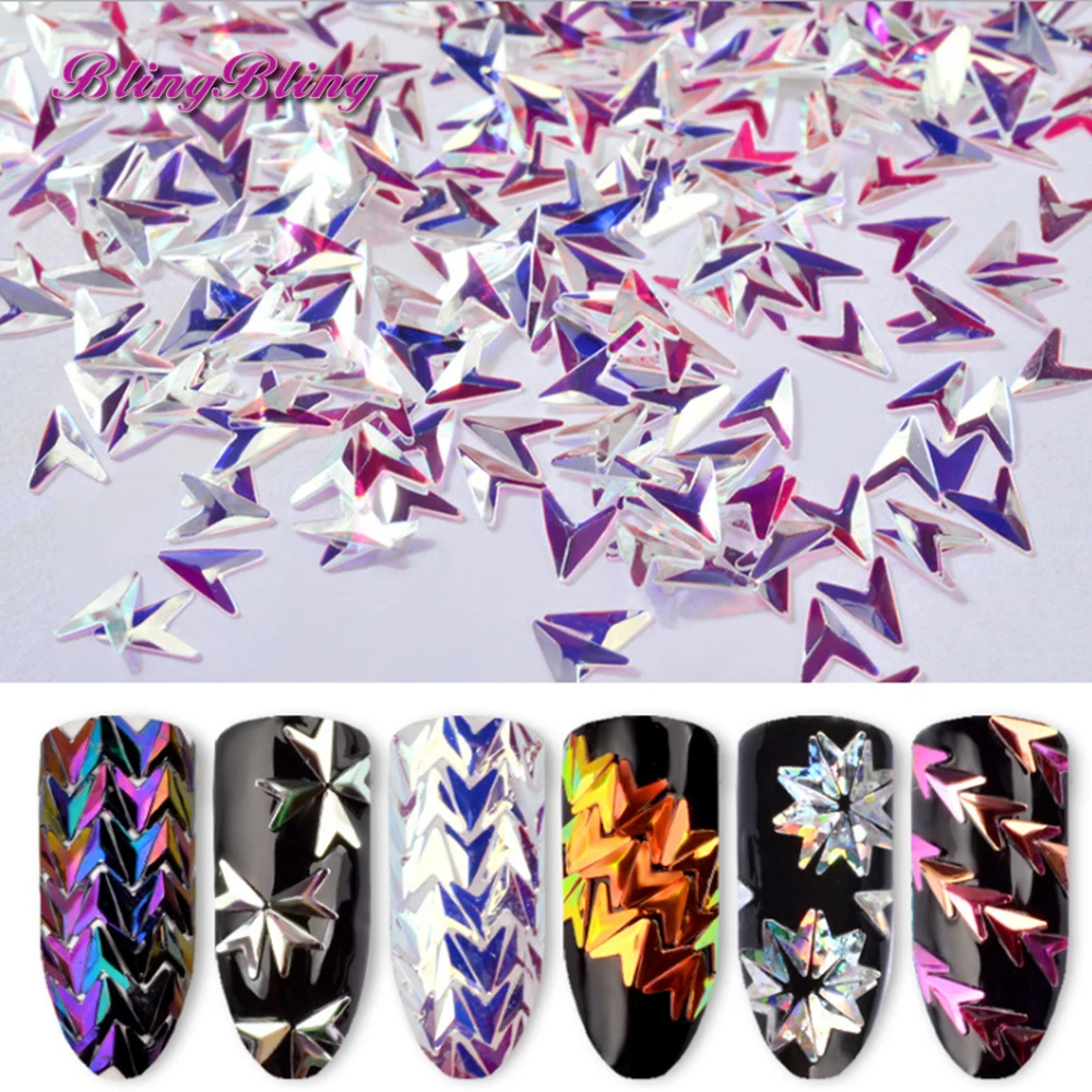 BlingBling стрелка Форма ногтей Блеск 6 Коробки голографическая Аврора хлопья