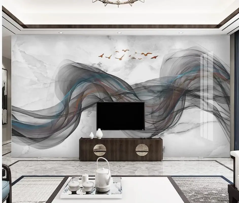 Modern minimalistic abstract ink lines marbled landscape TV background wall modern living room wallpapers Modern minimalistic abstract ink lines marbled landscape TV background wall modern living room wallpapers