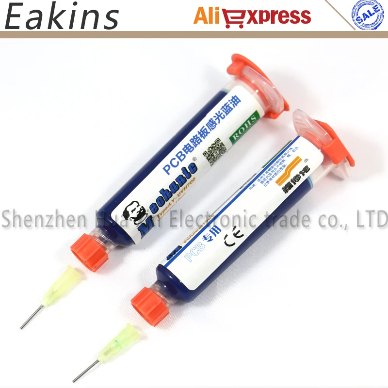 

2pcs 10CC Blue UV Curable SOLDER MASK PCB Insulated prevent short circuit Soldering Paste Flux Cream Welding Fluxes Oil+neddle