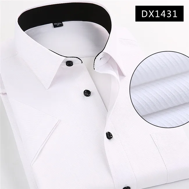 Qisha модные Для мужчин блузка стильные, с коротким рукавом, летняя детская футболка, социальных Бизнес белого и синего цвета черный мужской высокое качество классические рубашки DX14 - Цвет: DX1431