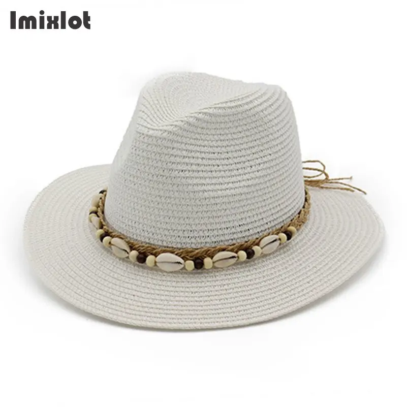 Летние шляпы для женщин в английском стиле, соломенные шляпы с широкими полями, солнцезащитный козырек, шляпа с бусинами, Панама, Шляпа Пляжная для путешествий, женская шляпа