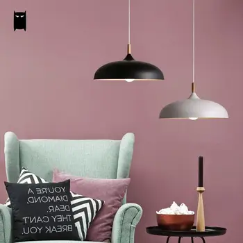 

White Black Aluminum Metal Wood Cover Shade Pendant Light Fixture Modern Nordic Simple Suspension Lamp Indoor Dining Table Room