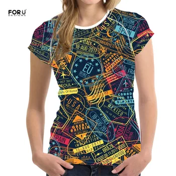

FORUDESIGNS O-neck Women T-Shirt 3D Stamp Print Novelty Short Sleeve T Shirt for Ladies Tees Casual Soft Elastic Tee Girls Tops